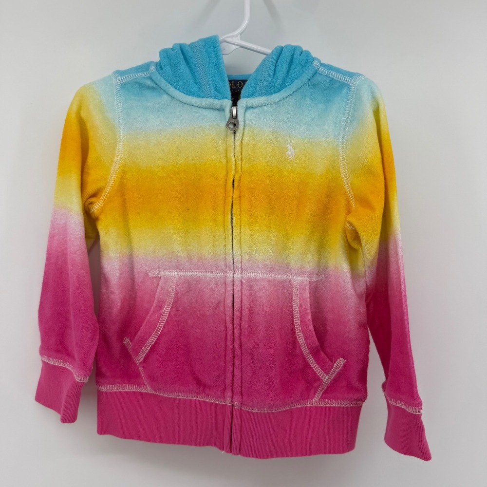 Polo Ralph Lauren Hoodie Kids 3T Pink Ombre Sunset Full Zip‎ Terry Cloth Logo